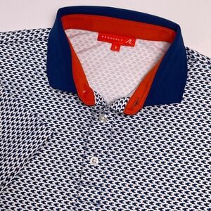 Redvanly Men's Small Blue White Polo Shirt Golf Performance Geometric